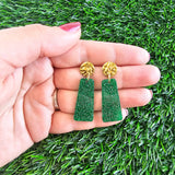 Mia Mini Earrings - Green Glitter // Game Day