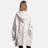 Leopard Print Soft Hooded Snuggie w Pocket