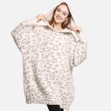 Leopard Print Soft Hooded Snuggie w Pocket