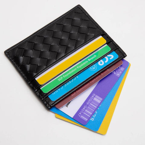 Vegan Leather Woven Braided Card Wallet