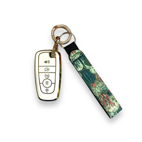 Coral Cactus Wristlet Keychain