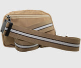 Tan Fanny Pack with Striped Strap