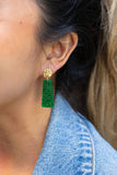 Mia Mini Earrings - Green Glitter // Game Day