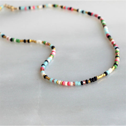 Unity Beaded Necklace - Navy, Green & Pink