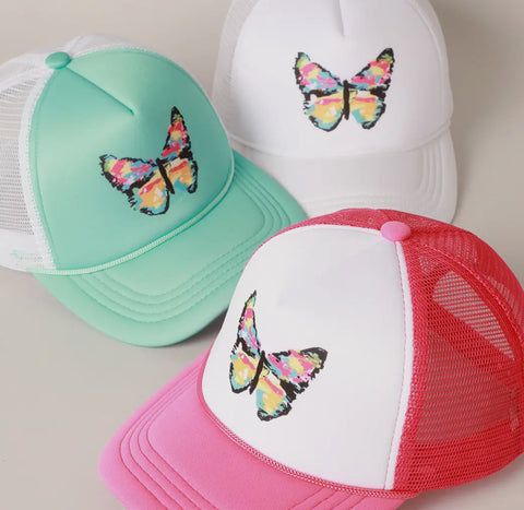 Kid's Hand-Painted Abstract Butterfly Trucker Cap