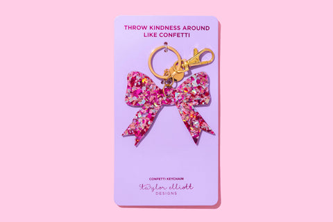 Keychain - Bow - Pink Confetti