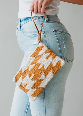 Cream & Light Brown Aztec Wristlet