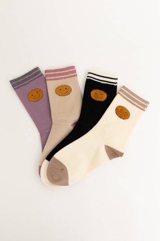 Happy Face Embroidered Crew Socks