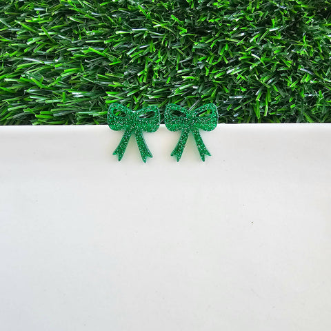 Bow Studs - Green Glitter // Game Day