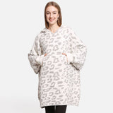 Leopard Print Soft Hooded Snuggie w Pocket