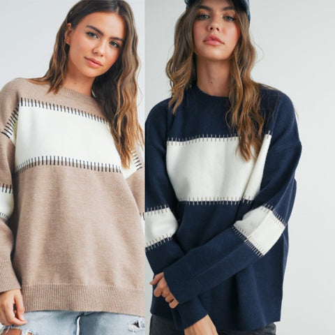 Crew Neck Stripe Sweater