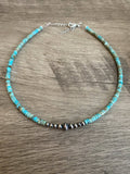 Sterling Silvers Pearls choker with Veracite turquoise