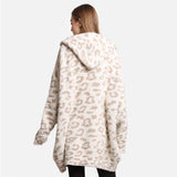 Leopard Print Soft Hooded Snuggie w Pocket