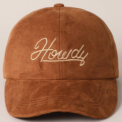 Howdy Text Embroidery Suede Baseball Cap