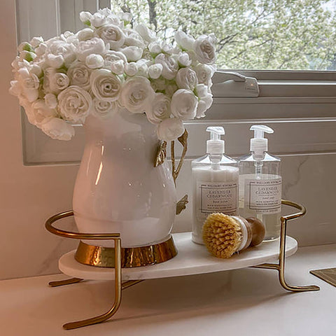 Oval Marble Tray with Gold Stand