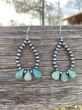 Teardrop Turquoise & Sterling Silver Pearls Earrings