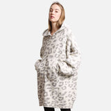 Leopard Print Soft Hooded Snuggie w Pocket