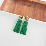 Mia Mini Earrings - Green Glitter // Game Day