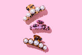 Claw Hair Clip - Blonde + Black Tortoise w/ Pearl Beads