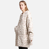 Leopard Print Soft Hooded Snuggie w Pocket